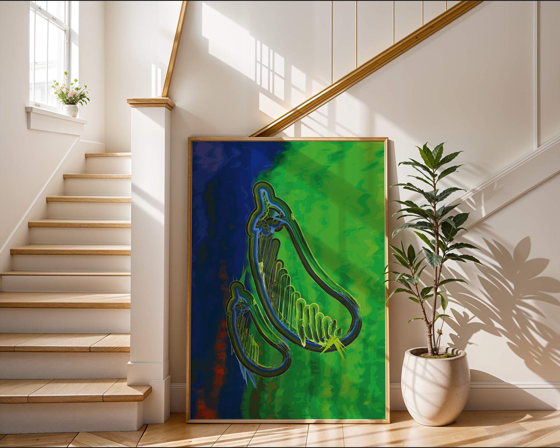 Abstract colorful artwork with vibrant shapes and lines