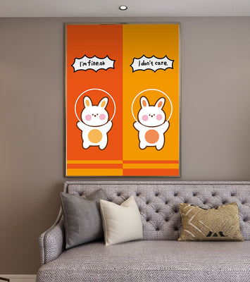 Adorable cartoon bunnies on vibrant orange and yellow background