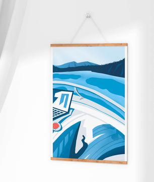 Modern Laptop and Scenic Lake View Illustration