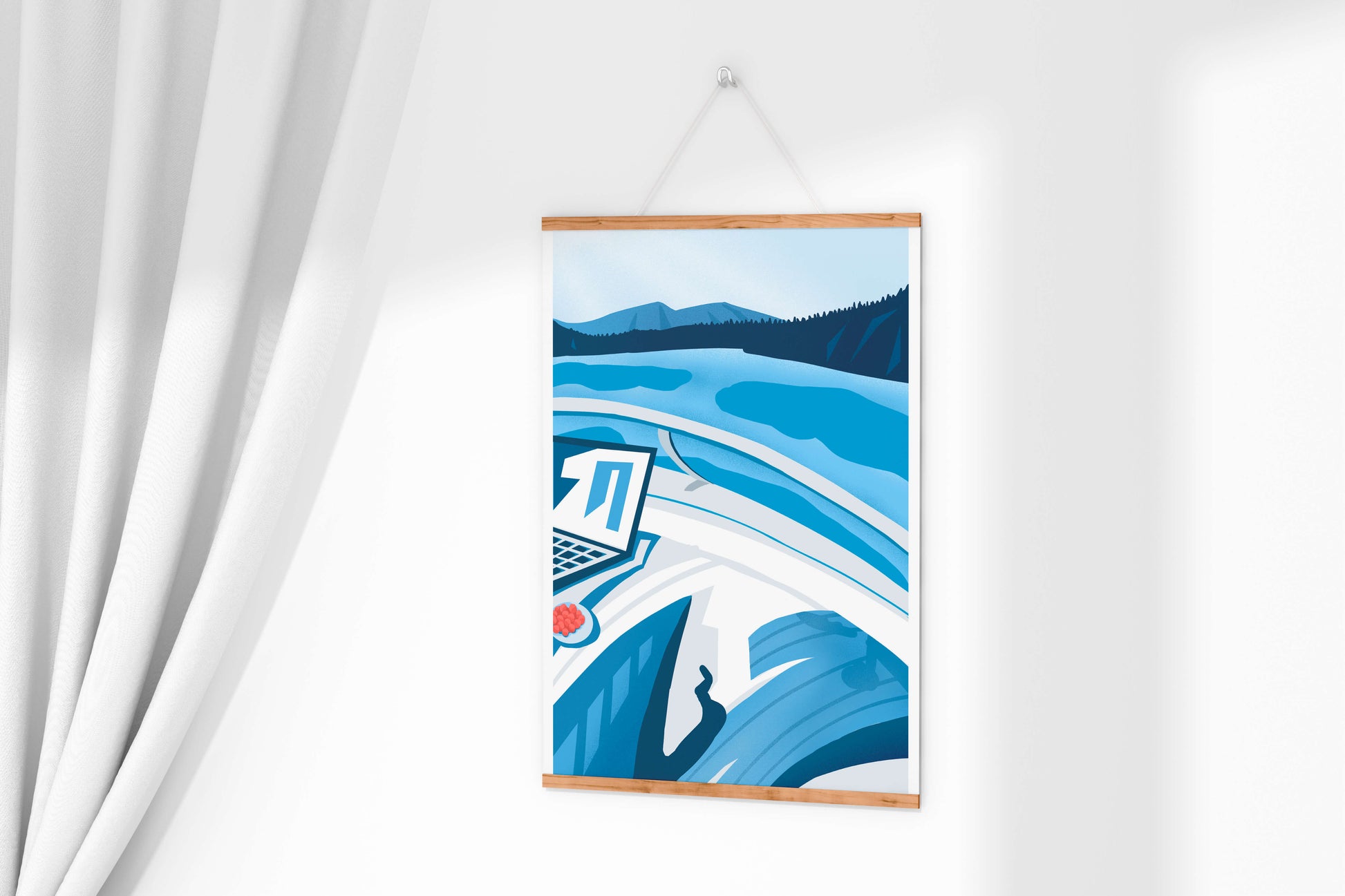 Modern Laptop and Scenic Lake View Illustration