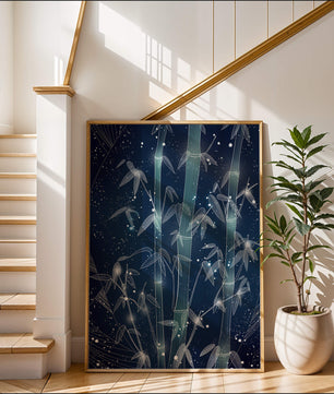Illustration Of Bamboo With Snowfall In A Night Sky - Mi tienda