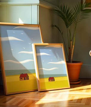 Minimalistic Landscape with House and Sky