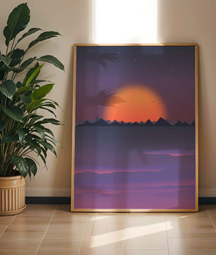 Sunset Over Mountains with Starry Sky