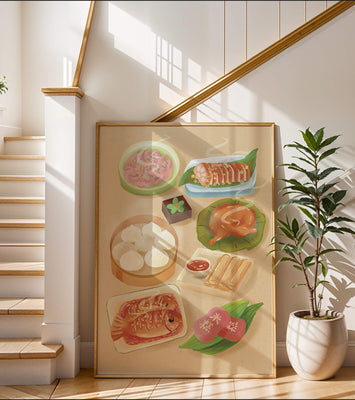 Colorful Representation of Asian Cuisine with Various Dishes