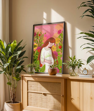 Pregnant Woman Amidst Vibrant Flowers