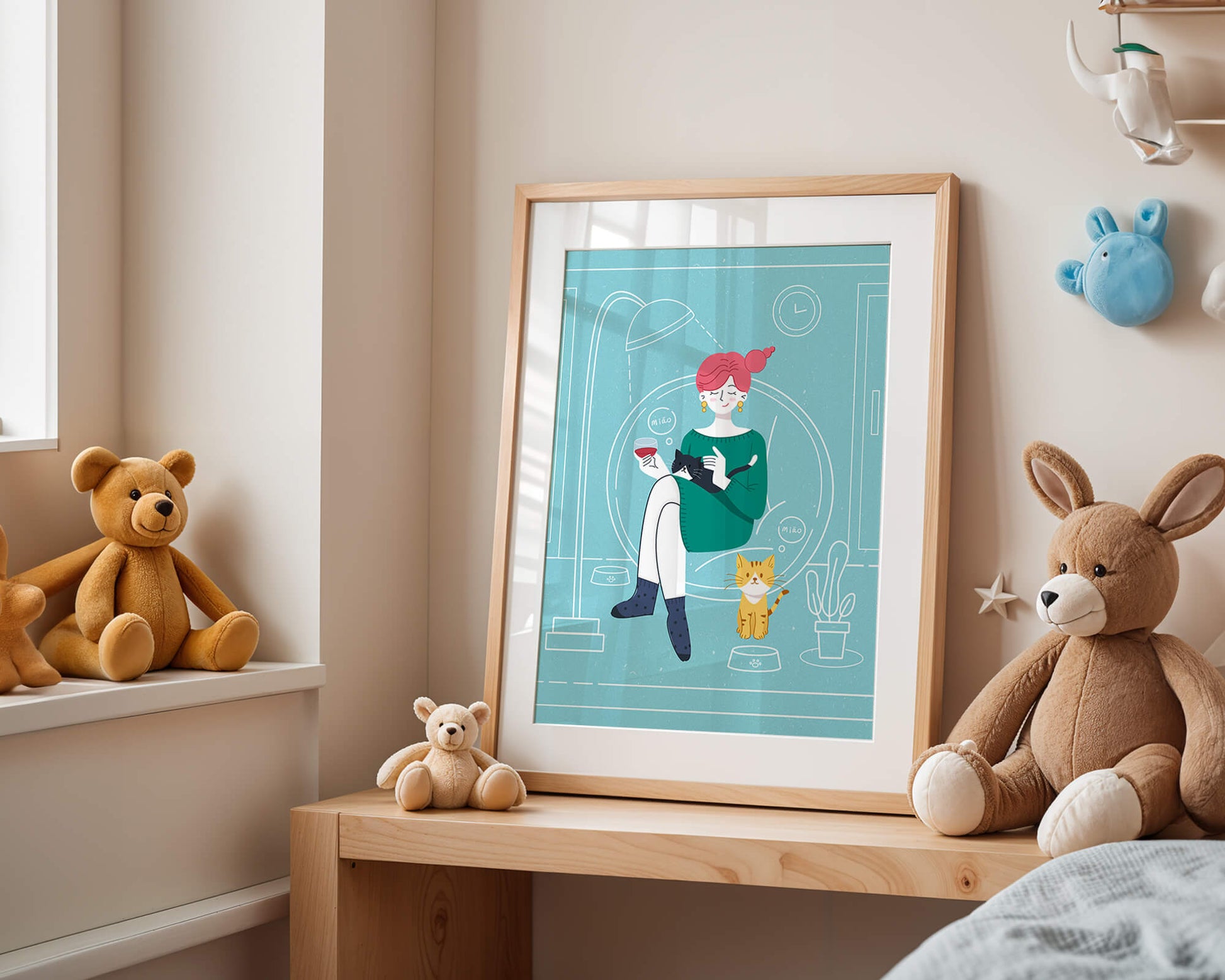 Acogedora velada con gatos en una sala de estar escandinava