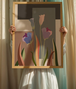 Arte floral abstracto con fondo geométrico colorido
