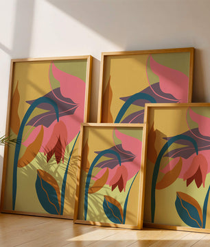 Abstract floral illustration with vibrant colors and organic shapes