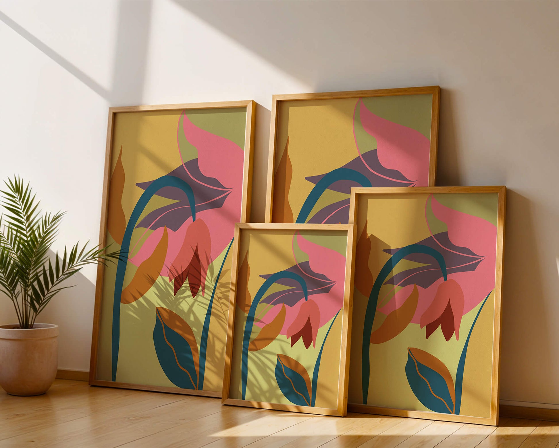 Abstract floral illustration with vibrant colors and organic shapes
