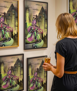 Cyberpunk-Anime-Figur im futuristischen Stadtbild 