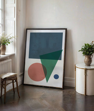 Abstract Geometric Composition with Overlapping Shapes on Textured Background - Mi tienda