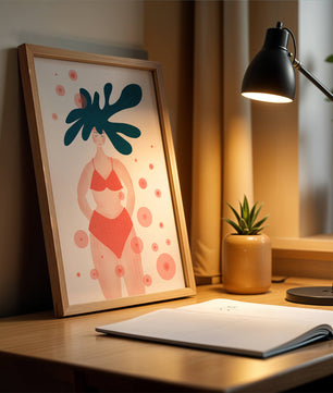 Abstract Illustration of a Woman in Swimwear with Creative Hair Design - Mi tienda