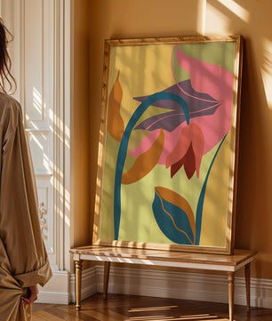 Abstract floral illustration with vibrant colors and organic shapes