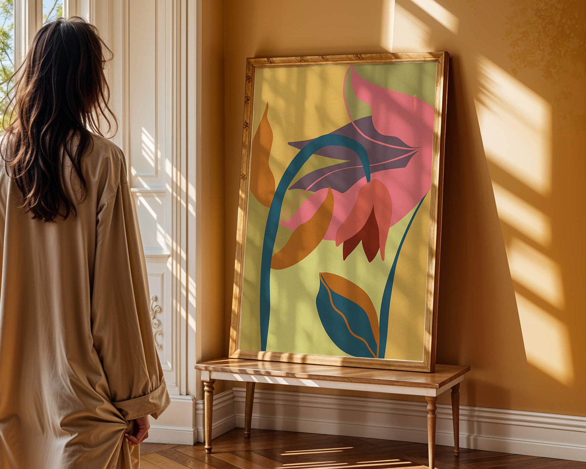 Abstract floral illustration with vibrant colors and organic shapes