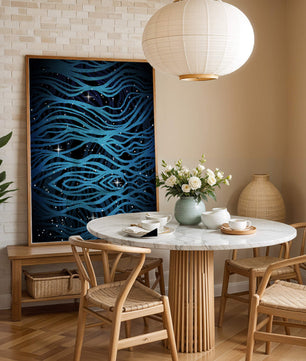 Abstract blue wave lines with starry night background
