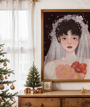 Elegant bridal portrait with floral crown and veil