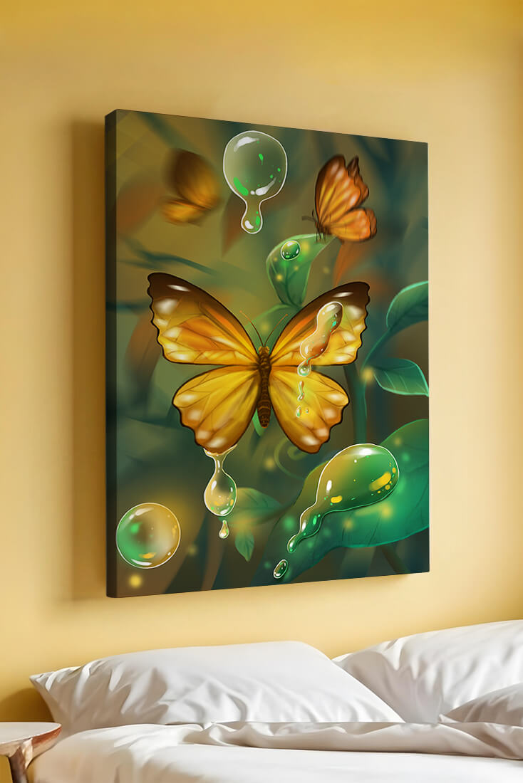 Butterflies Among Dewdrops in a Serene Forest Setting