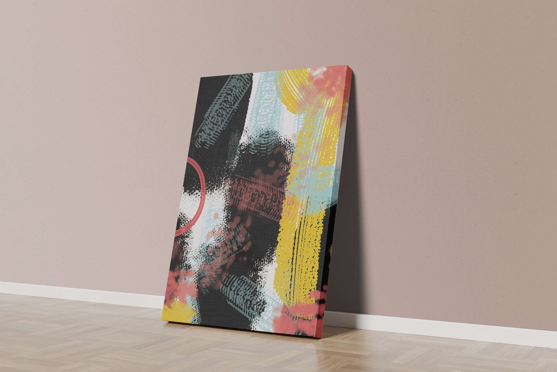 Abstract brush stroke art with vibrant colors on textured background