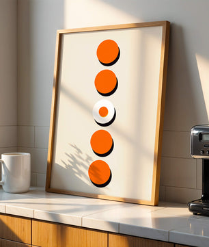 Vertical Arrangement of Orange and White Circles with Shadows on a Light Background - Mi tienda