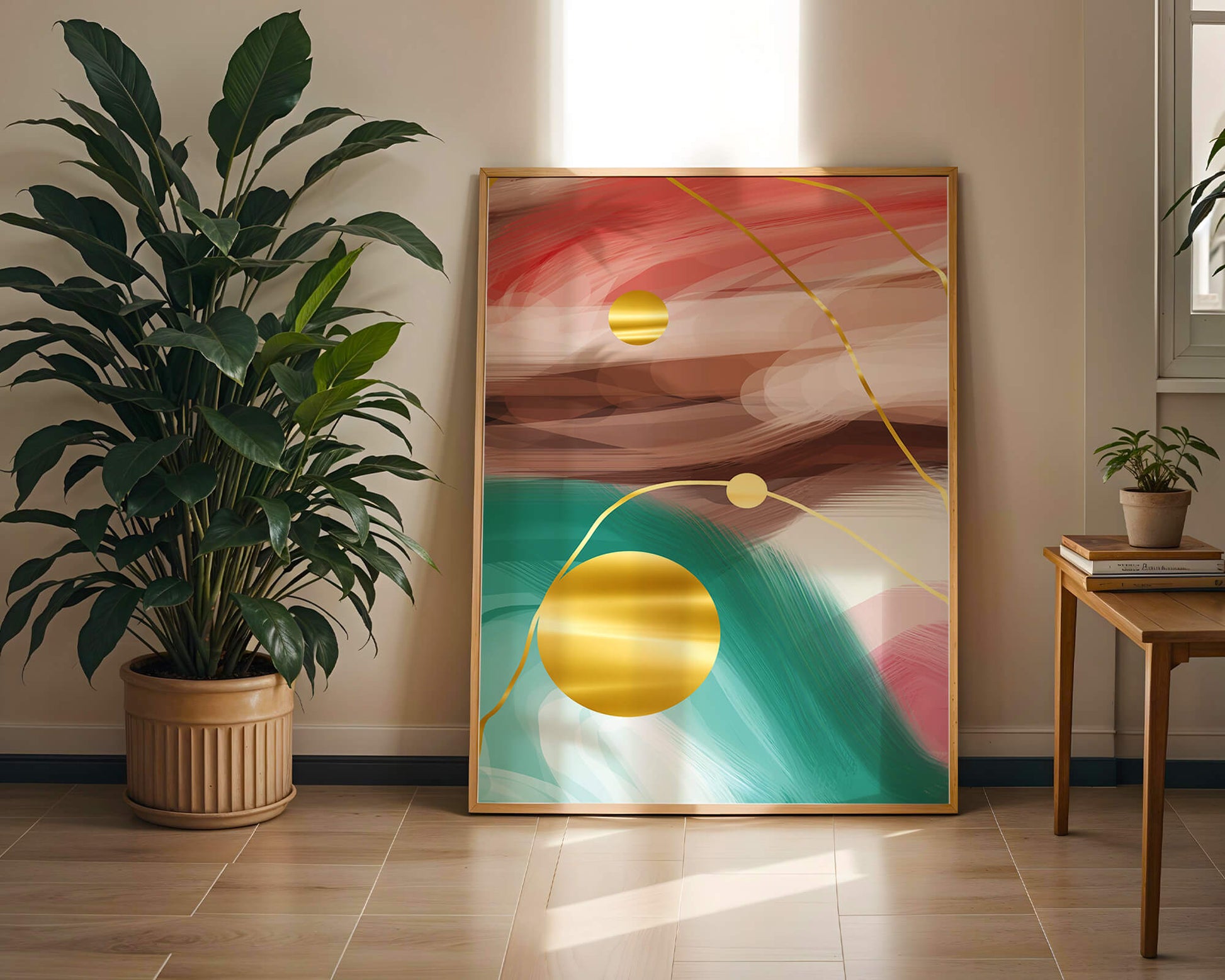Abstract Expressionism with Gold Accents and Earthy Tones