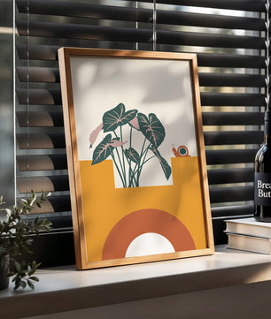 Abstract Botanical Art with Snail and Geometric Shapes - Mi tienda