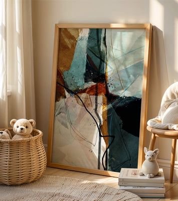 Abstract watercolor artwork with dynamic lines and colors