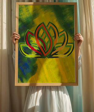 Diseño abstracto de loto con colores vivos y formas orgánicas