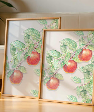 Ilustración de manzanas en la rama de un árbol con hojas verdes