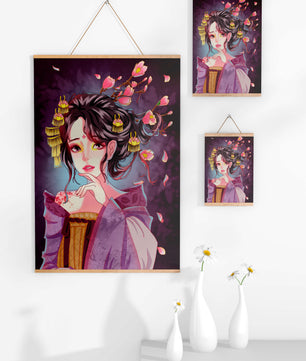 Retrato de anime elegante con acentos florales y dorados