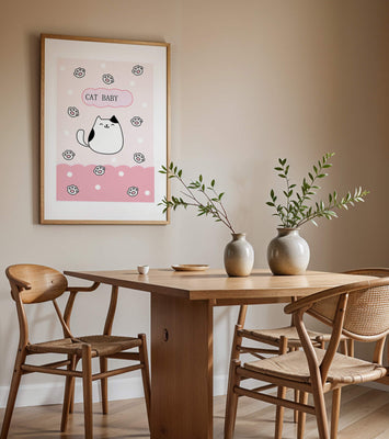 Adorable cat baby illustration with cute paw prints and polka dots