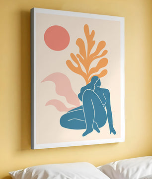 Abstract Nude Figure in Minimalist Design with Botanical Elements - Mi tienda