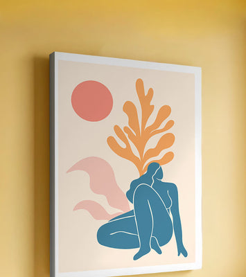 Abstract Nude Figure in Minimalist Design with Botanical Elements