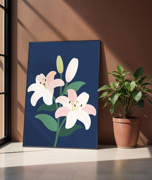 Elegante Lilien auf dunklem Blau