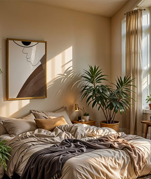 Abstract Portrait with Minimalist Lines and Brown Tones - Mi tienda