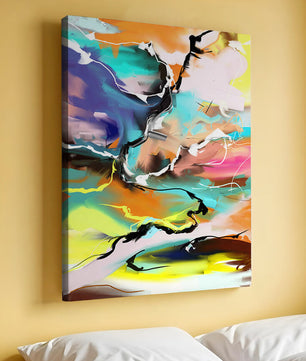 Pintura abstracta colorida con líneas vibrantes y dinámicas