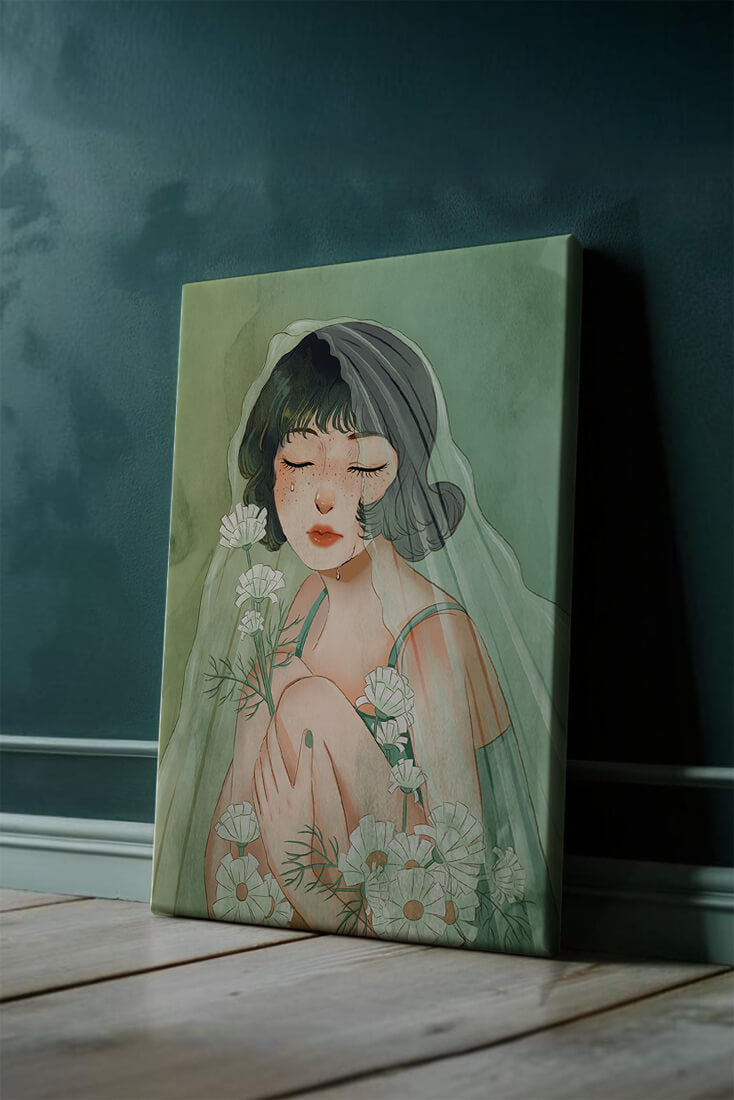 Emotional illustration of a woman surrounded by flowers