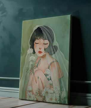Ilustración emocional de una mujer rodeada de flores