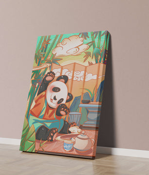 Cheerful Panda Having Tea in a Bamboo Garden - Mi tienda