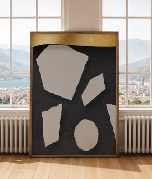 Abstract geometric design with golden accents and stone texture