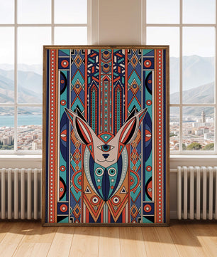 Diseño geométrico abstracto con motivo animal y patrones vibrantes