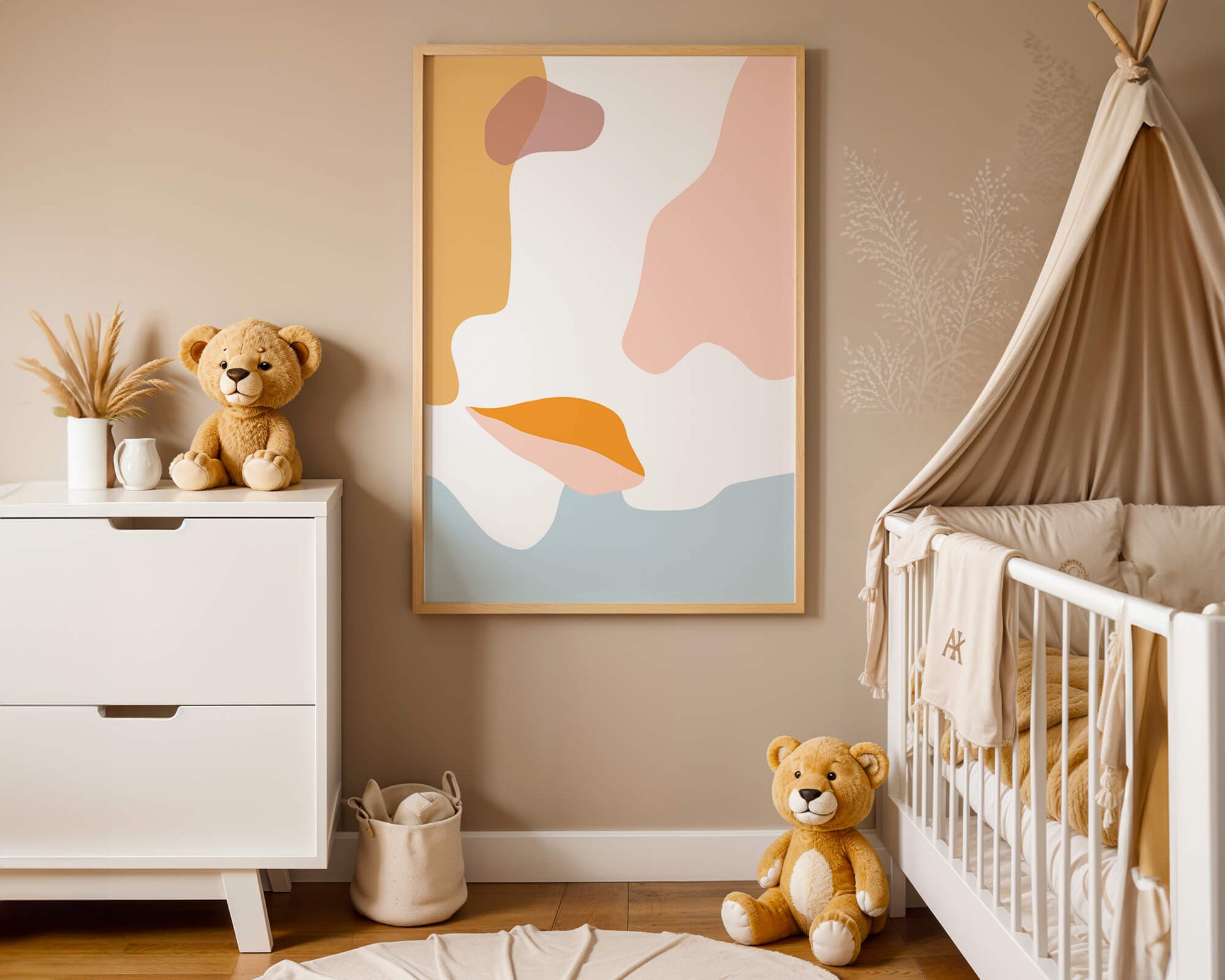 Abstract art with pastel color shapes on white background