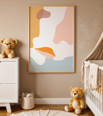 Abstract art with pastel color shapes on white background