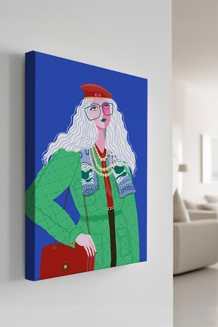 Colorful fashion illustration with striking accessories and vibrant style