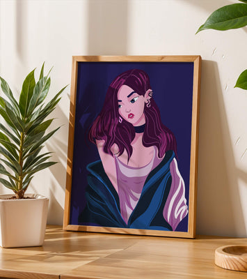 Stylish girl with purple hair and a blue jacket illustration