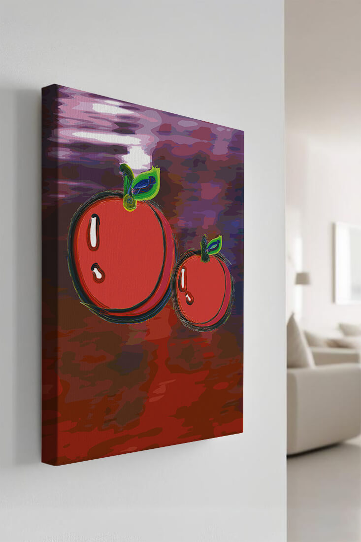 Dos manzanas abstractas con fondo colorido