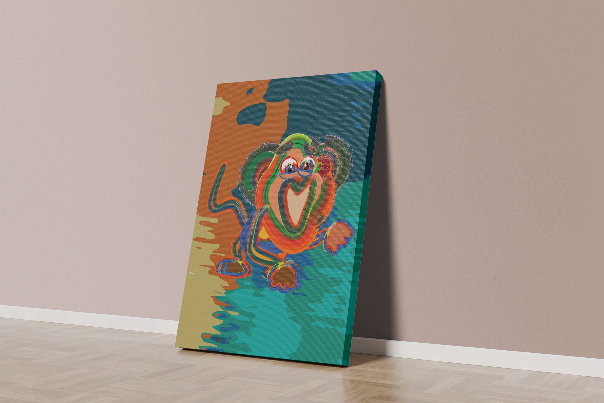 Ilustración abstracta y colorida de un mono con pinceladas audaces