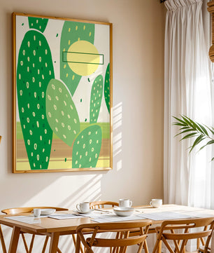 Art abstrait de cactus avec des éléments verts et jaunes