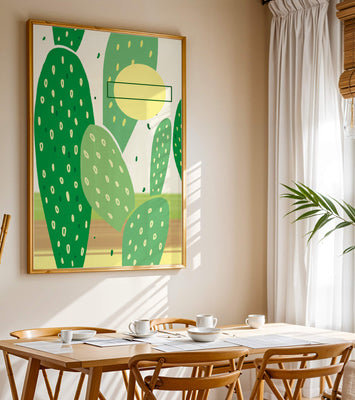 Abstract cactus art with green and yellow elements