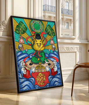 Colorful illustration of a mythical creature with traditional elements and vibrant colors