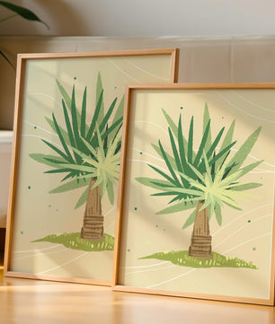Illustrated tropical yucca plant with a textured background
